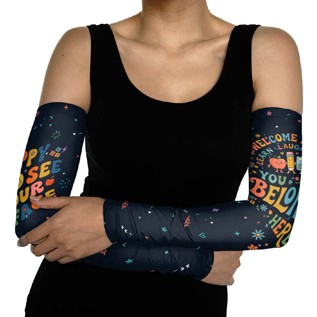 Happy to See Your Face Teacher School Supplies Arm Sleeves Welcome Back Teacher You Belong Here