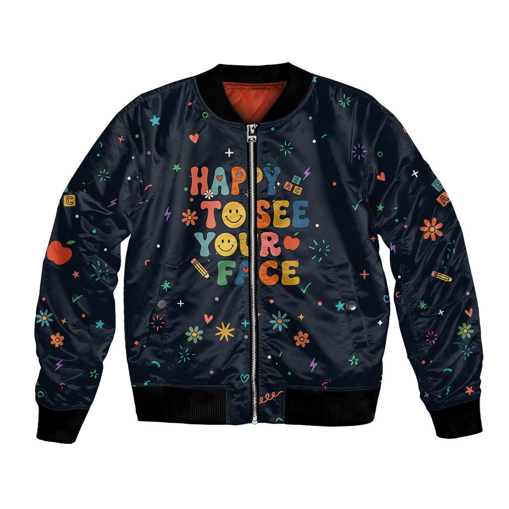 Happy to See Your Face Teacher School Supplies Bomber Jacket Welcome Back Teacher You Belong Here