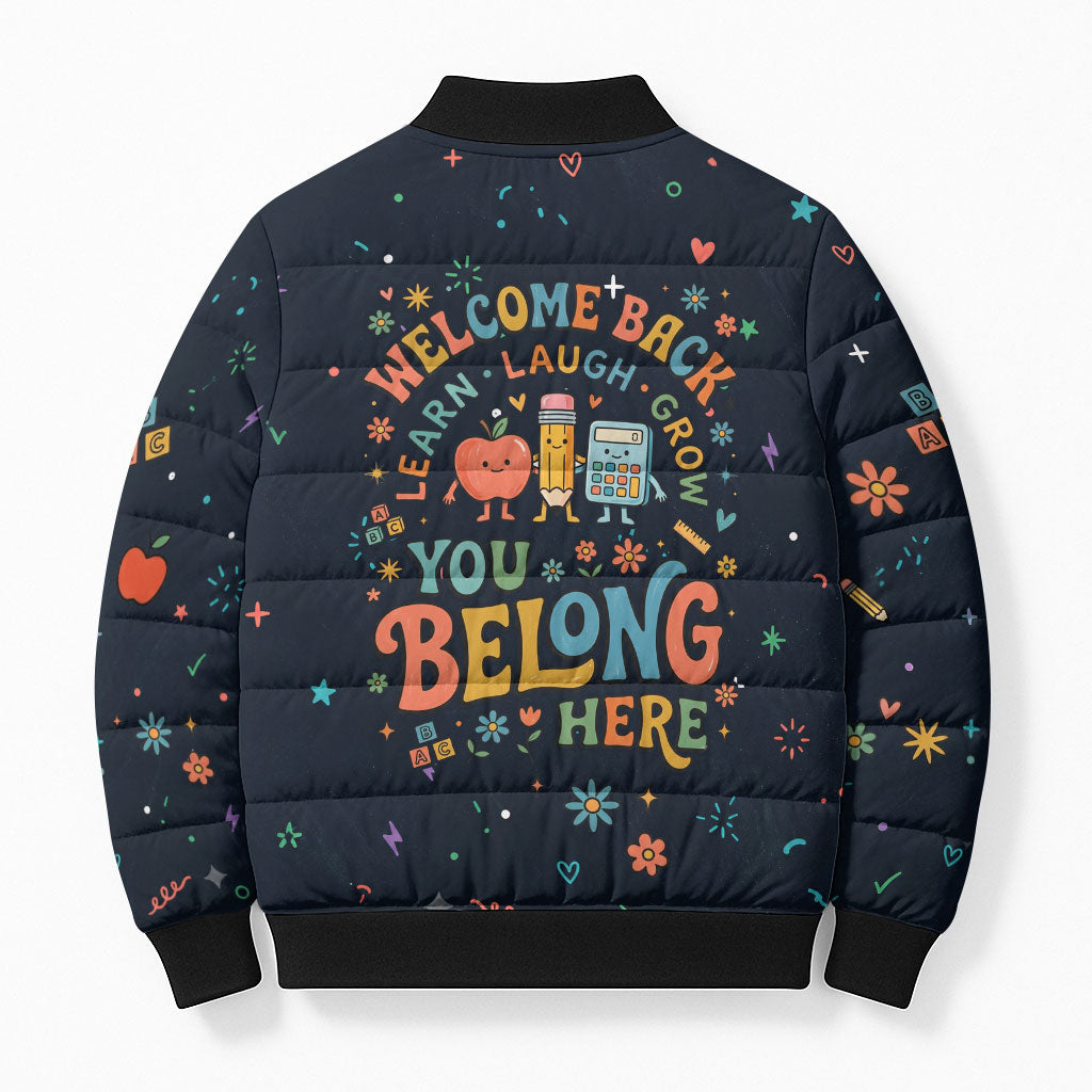 Happy to See Your Face Teacher School Supplies Bomber Puffer Jacket Welcome Back Teacher You Belong Here