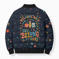 Happy to See Your Face Teacher School Supplies Bomber Puffer Jacket Welcome Back Teacher You Belong Here