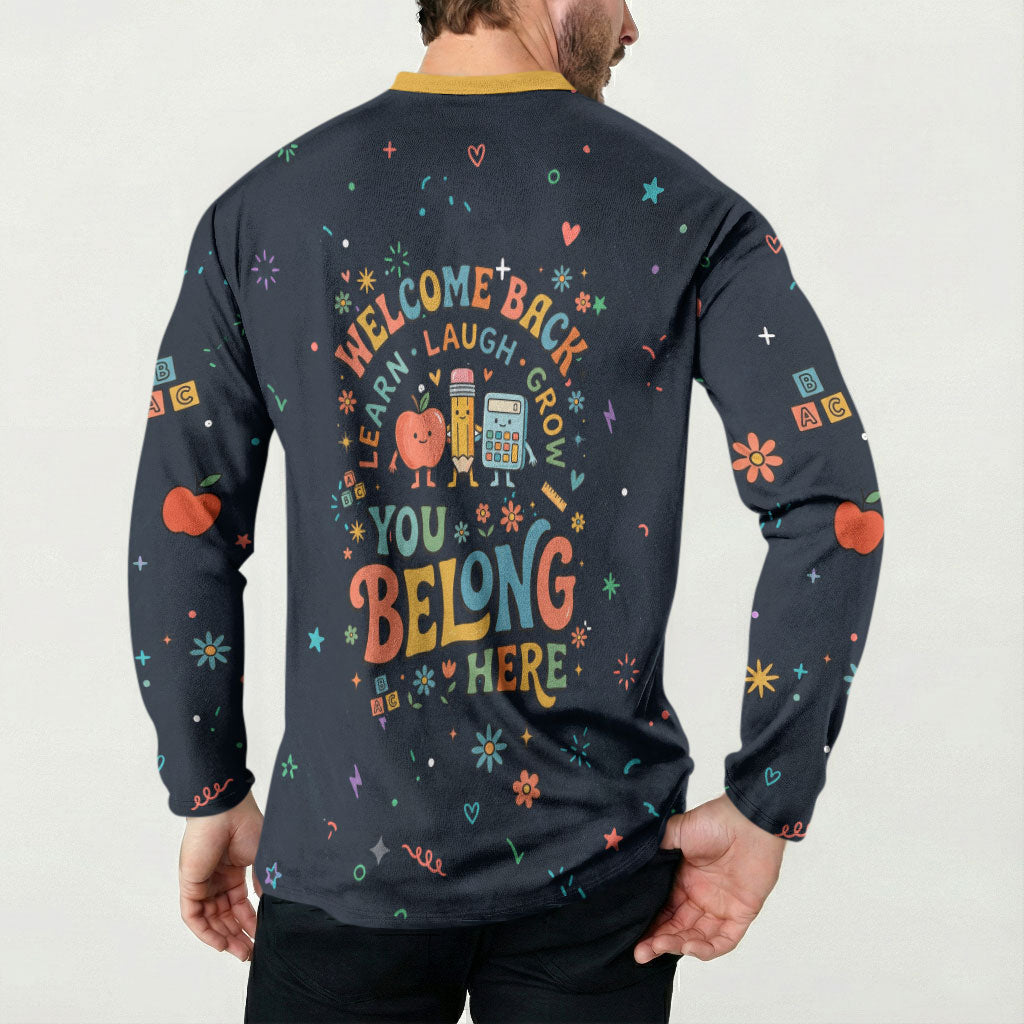 Happy to See Your Face Teacher School Supplies Button Sweatshirt Welcome Back Teacher You Belong Here