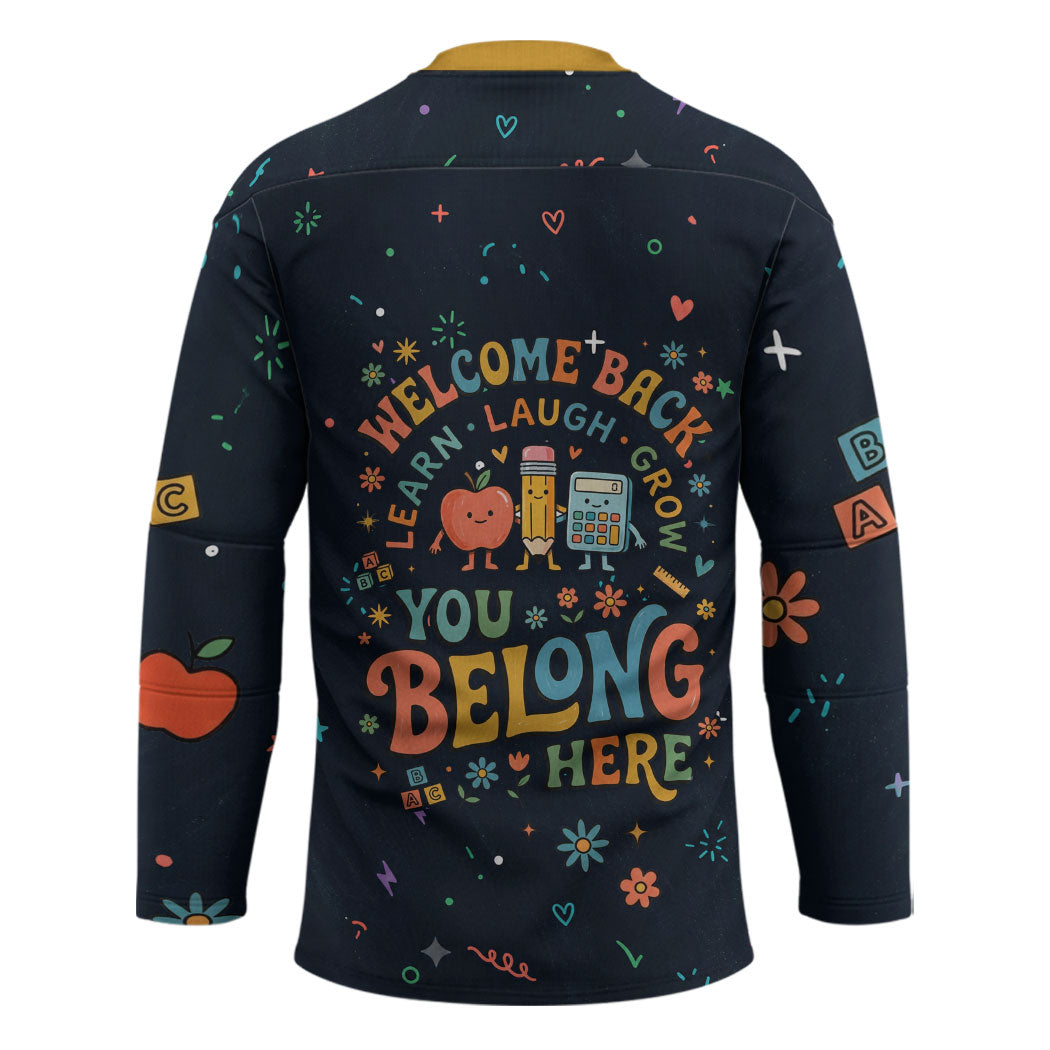 Happy to See Your Face Teacher School Supplies Hockey Jersey Welcome Back Teacher You Belong Here