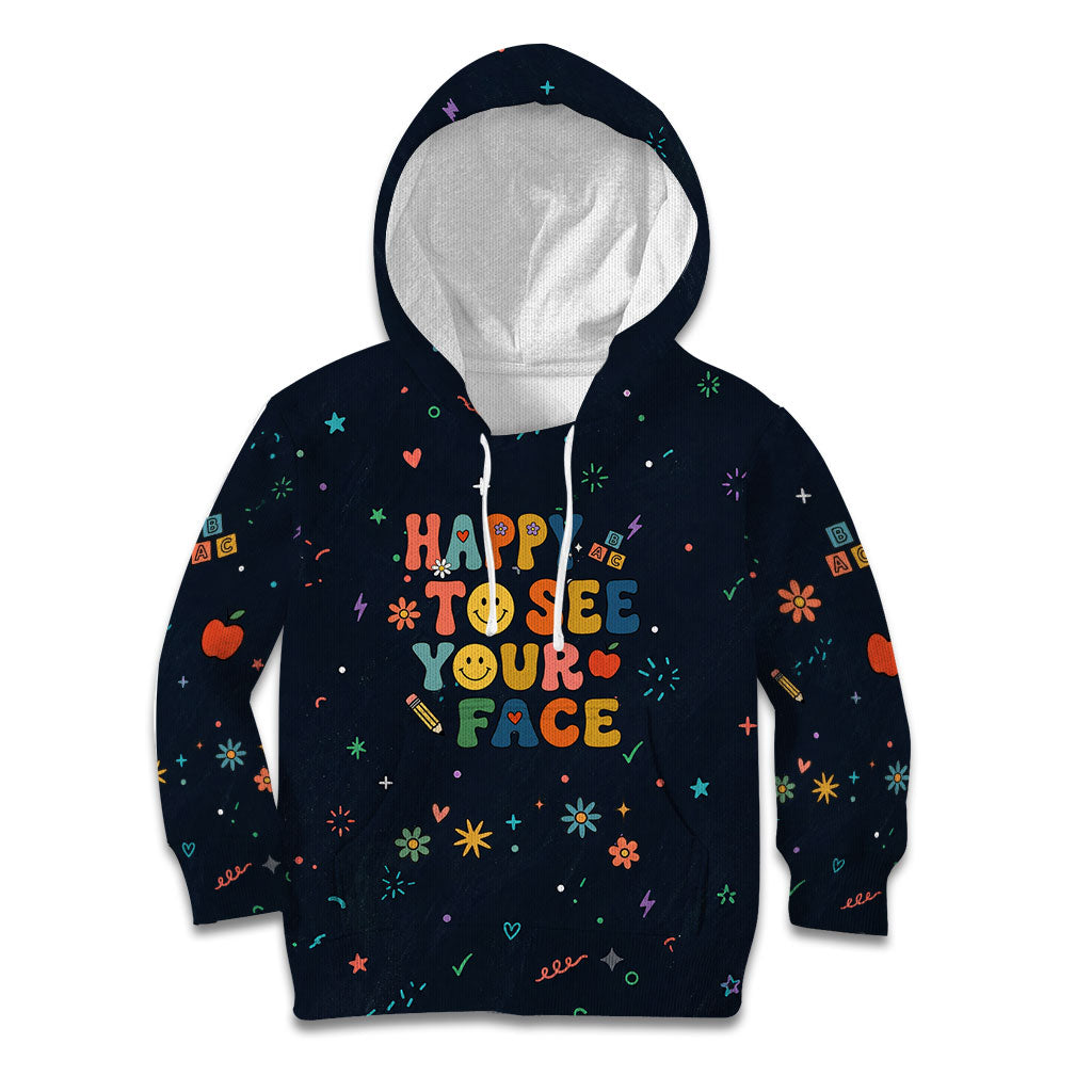 Happy to See Your Face Teacher School Supplies Kid Hoodie Welcome Back Teacher You Belong Here