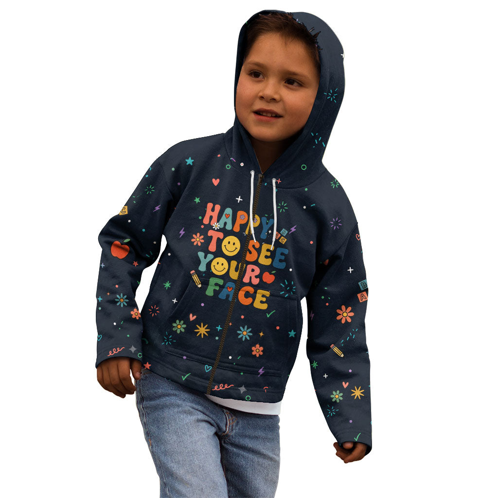 Happy to See Your Face Teacher School Supplies Kid Hoodie Welcome Back Teacher You Belong Here