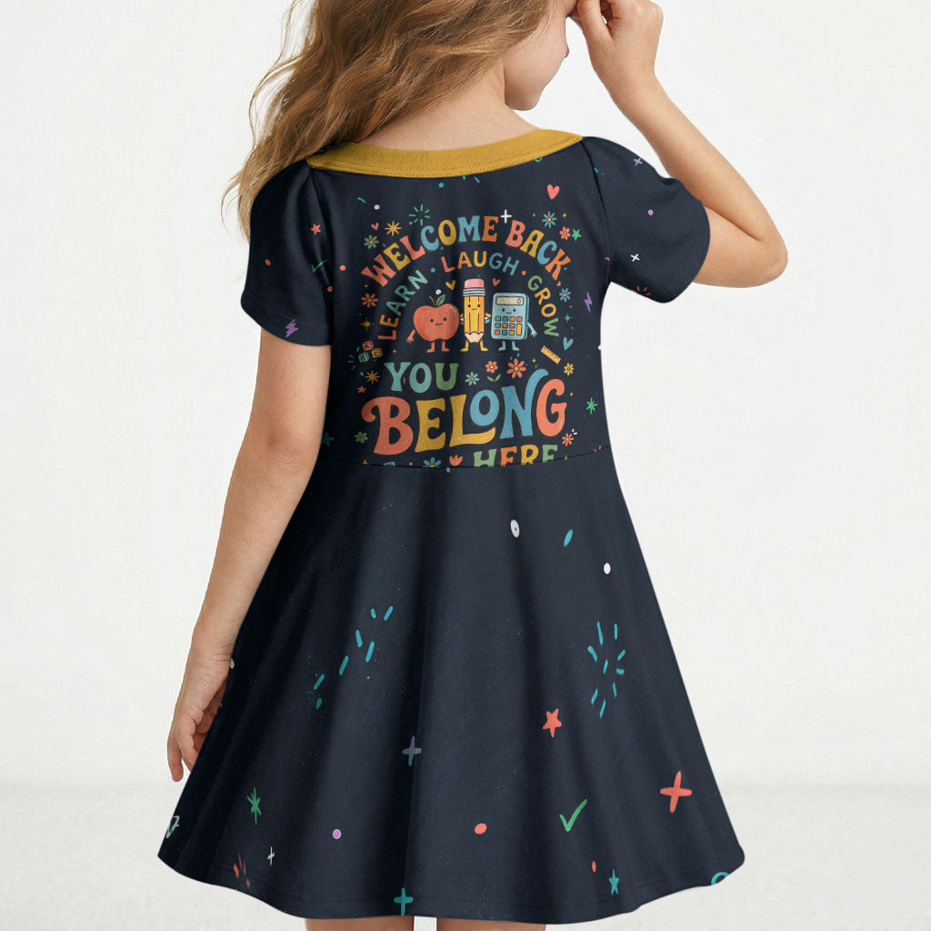 Happy to See Your Face Teacher School Supplies Kid Short Sleeve Dress Welcome Back Teacher You Belong Here