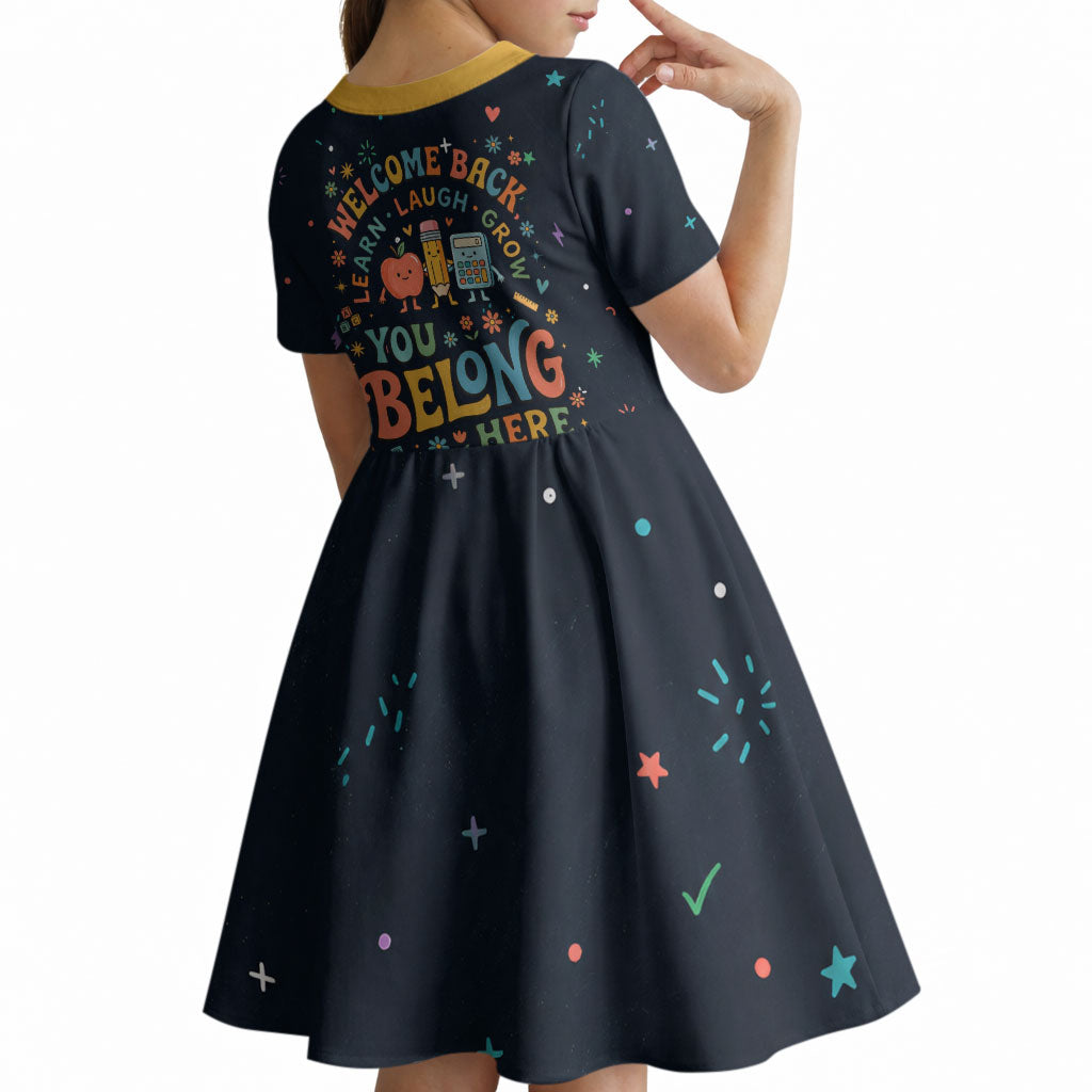 Happy to See Your Face Teacher School Supplies Kid Short Sleeve Dress Welcome Back Teacher You Belong Here