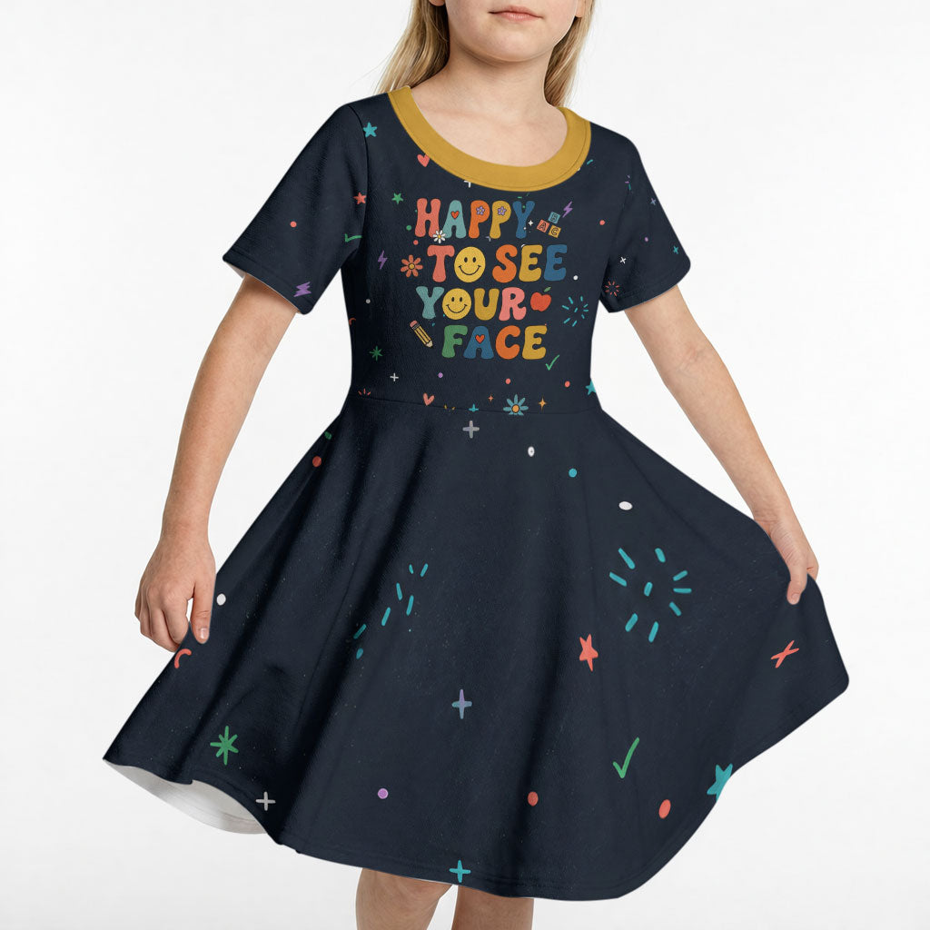 Happy to See Your Face Teacher School Supplies Kid Short Sleeve Dress Welcome Back Teacher You Belong Here
