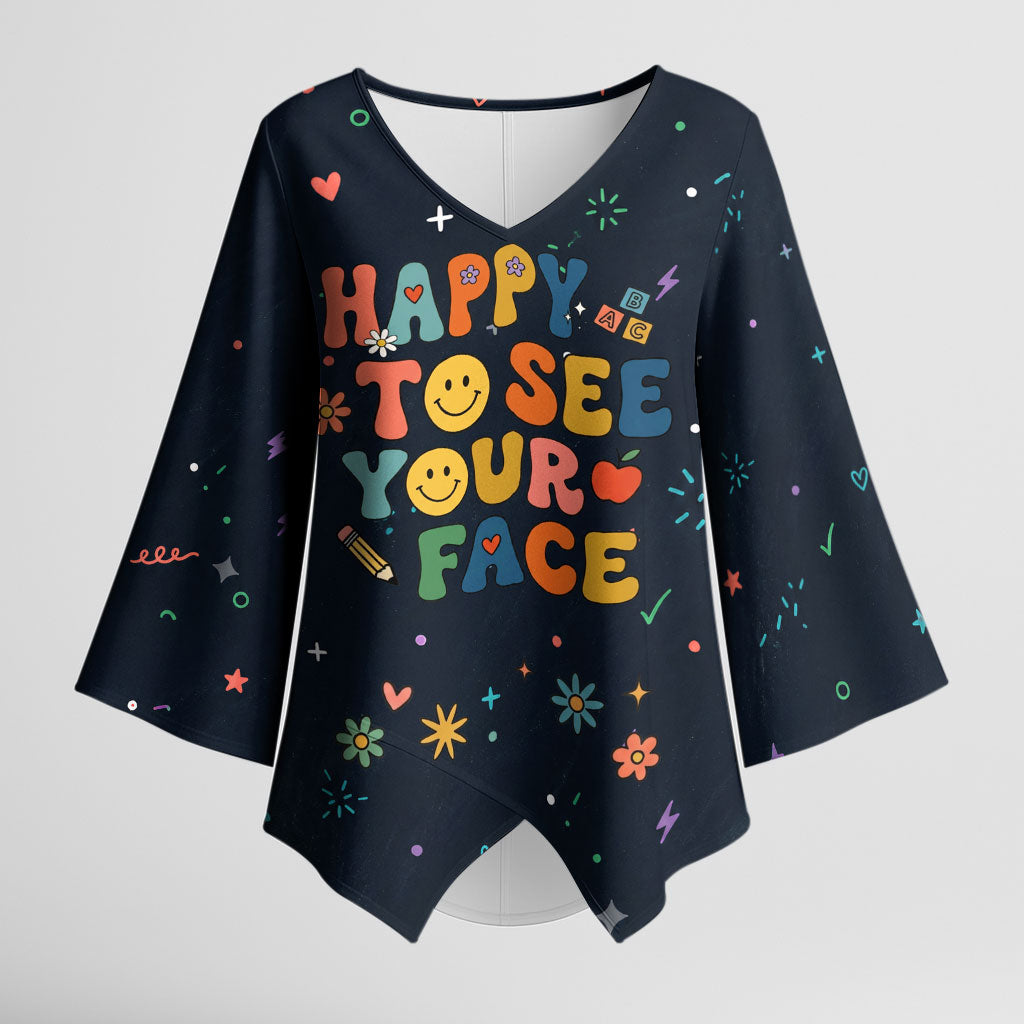 Happy to See Your Face Teacher School Supplies Kimono Sleeve Blouse Welcome Back Teacher You Belong Here