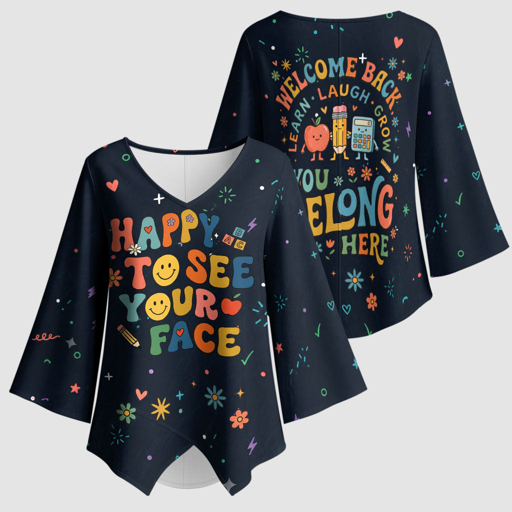 Happy to See Your Face Teacher School Supplies Kimono Sleeve Blouse Welcome Back Teacher You Belong Here
