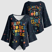 Happy to See Your Face Teacher School Supplies Kimono Sleeve Blouse Welcome Back Teacher You Belong Here