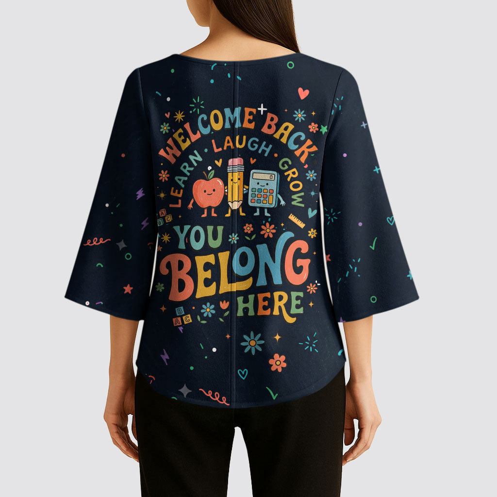 Happy to See Your Face Teacher School Supplies Kimono Sleeve Blouse Welcome Back Teacher You Belong Here
