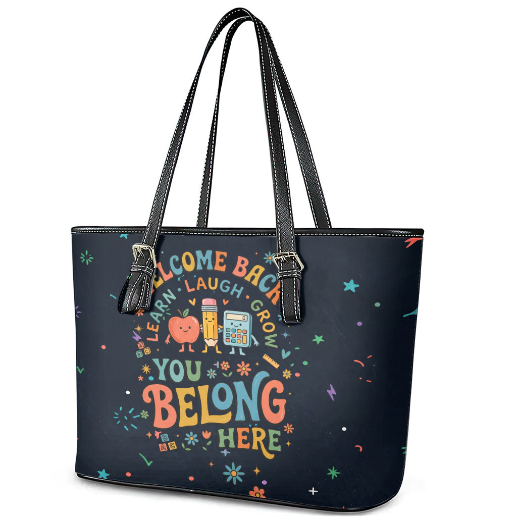 Happy to See Your Face Teacher School Supplies Leather Tote Bag Welcome Back Teacher You Belong Here