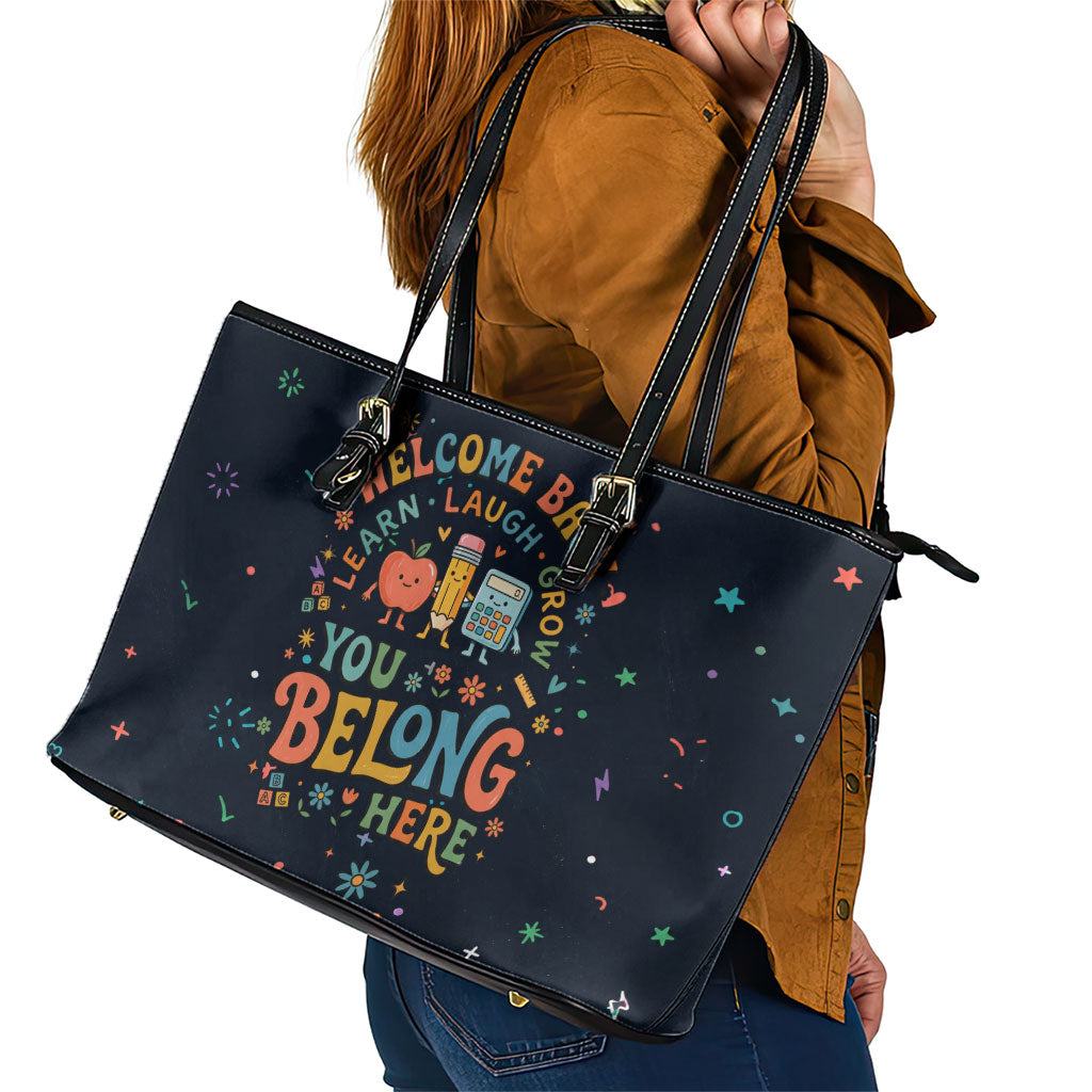 Happy to See Your Face Teacher School Supplies Leather Tote Bag Welcome Back Teacher You Belong Here