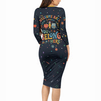 Happy to See Your Face Teacher School Supplies Long Sleeve Bodycon Dress Welcome Back Teacher You Belong Here