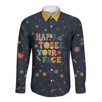 Happy to See Your Face Teacher School Supplies Long Sleeve Button Shirt Welcome Back Teacher You Belong Here