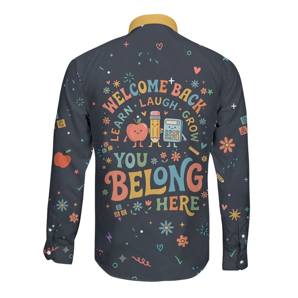 Happy to See Your Face Teacher School Supplies Long Sleeve Button Shirt Welcome Back Teacher You Belong Here