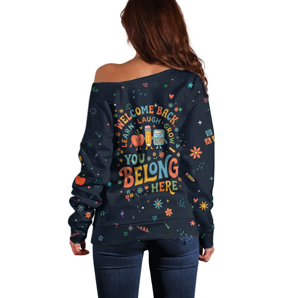 Happy to See Your Face Teacher School Supplies Off Shoulder Sweater Welcome Back Teacher You Belong Here