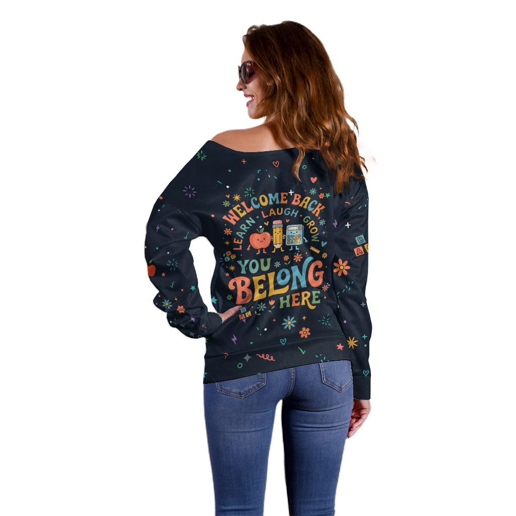 Happy to See Your Face Teacher School Supplies Off Shoulder Sweater Welcome Back Teacher You Belong Here