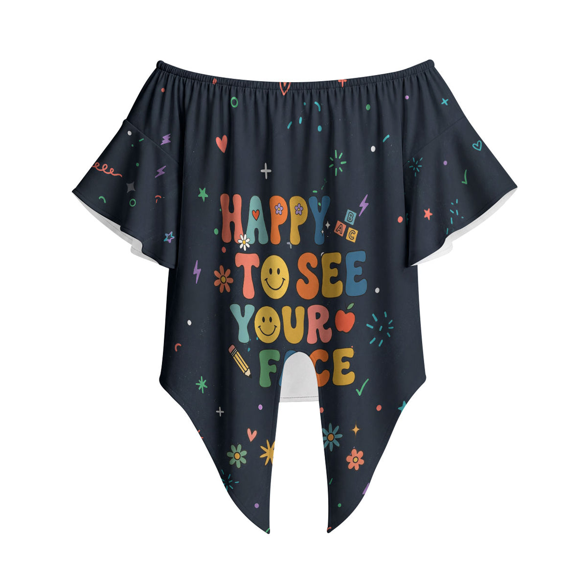 Happy to See Your Face Teacher School Supplies Off Shoulder Wrap Waist Top Welcome Back Teacher You Belong Here