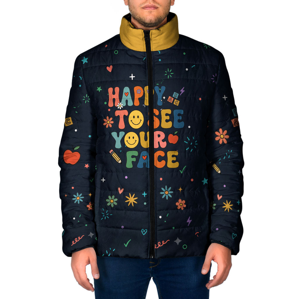 Happy to See Your Face Teacher School Supplies Padded Jacket Welcome Back Teacher You Belong Here