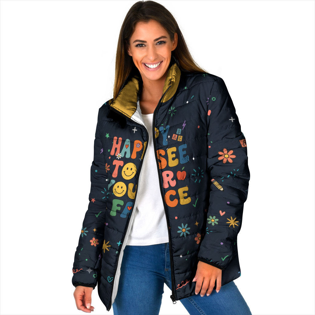 Happy to See Your Face Teacher School Supplies Padded Jacket Welcome Back Teacher You Belong Here