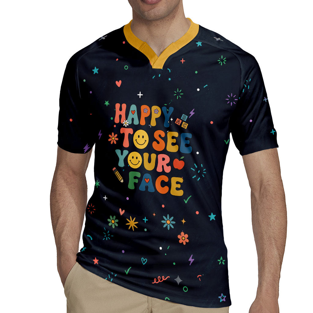 Happy to See Your Face Teacher School Supplies Rugby Jersey Welcome Back Teacher You Belong Here