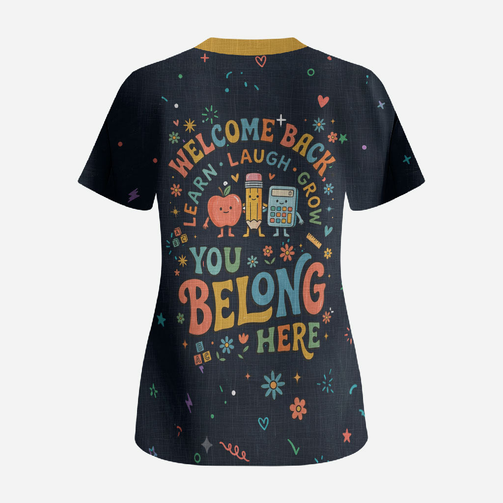 Happy to See Your Face Teacher School Supplies Scrub Top Welcome Back Teacher You Belong Here