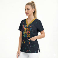 Happy to See Your Face Teacher School Supplies Scrub Top Welcome Back Teacher You Belong Here