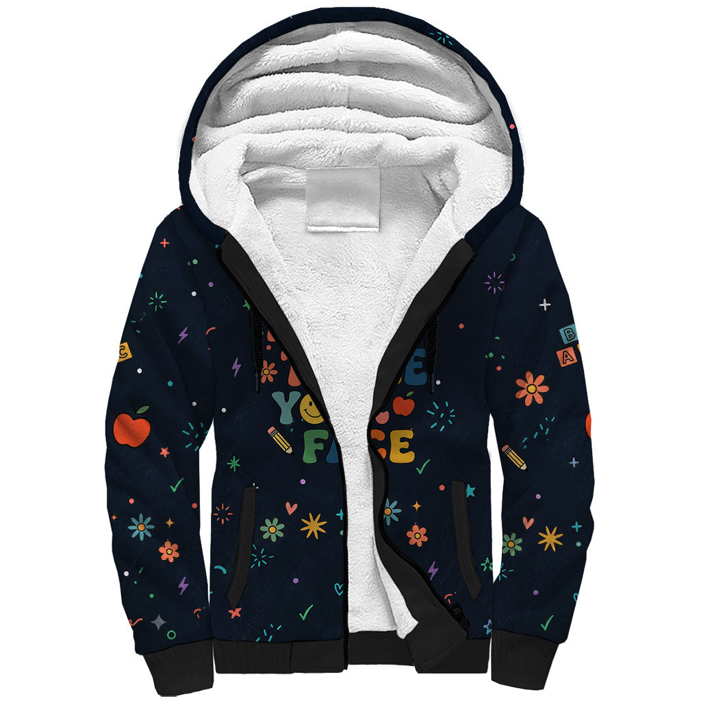 Happy to See Your Face Teacher School Supplies Sherpa Hoodie Welcome Back Teacher You Belong Here