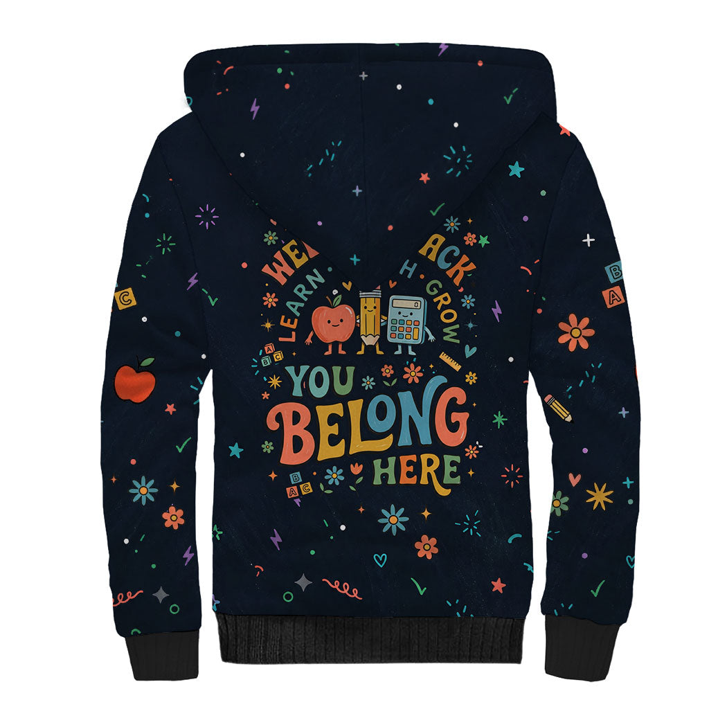 Happy to See Your Face Teacher School Supplies Sherpa Hoodie Welcome Back Teacher You Belong Here