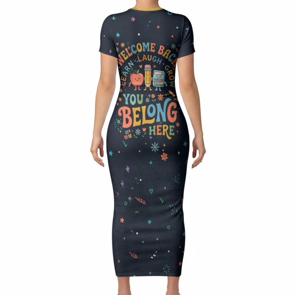 Happy to See Your Face Teacher School Supplies Short Sleeve Bodycon Dress Welcome Back Teacher You Belong Here