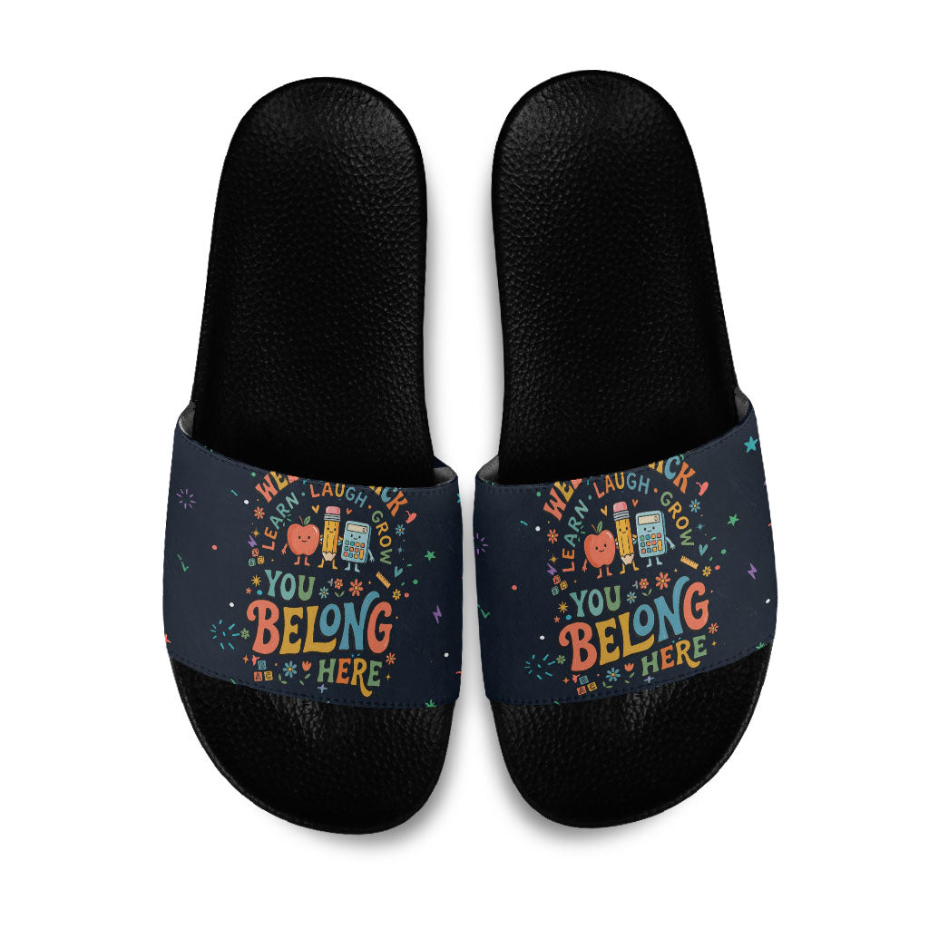 Happy to See Your Face Teacher School Supplies Slide Sandals Welcome Back Teacher You Belong Here