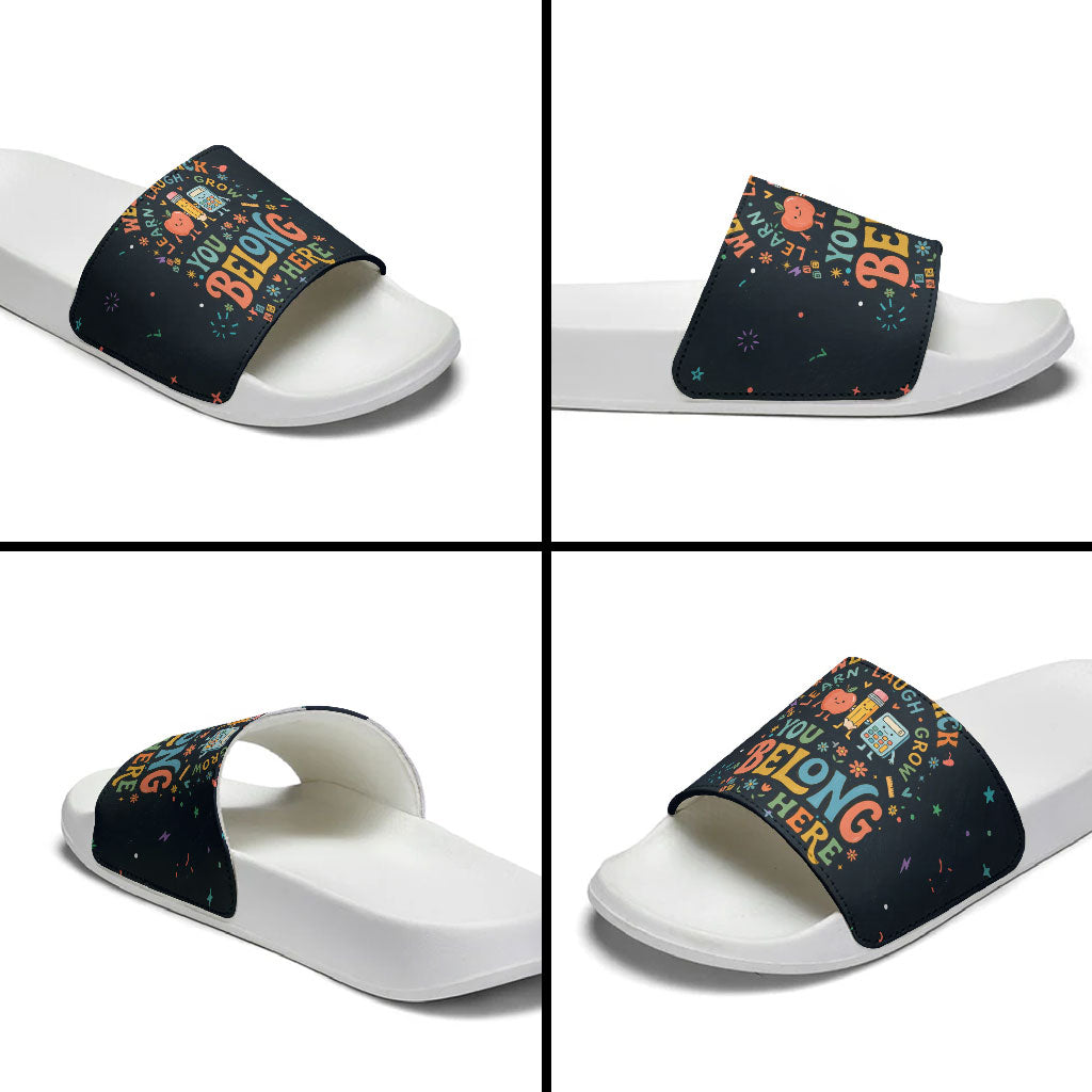 Happy to See Your Face Teacher School Supplies Slide Sandals Welcome Back Teacher You Belong Here