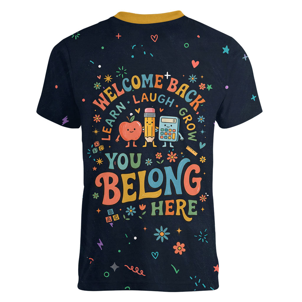 Happy to See Your Face Teacher School Supplies Women V-Neck T-Shirt Welcome Back Teacher You Belong Here