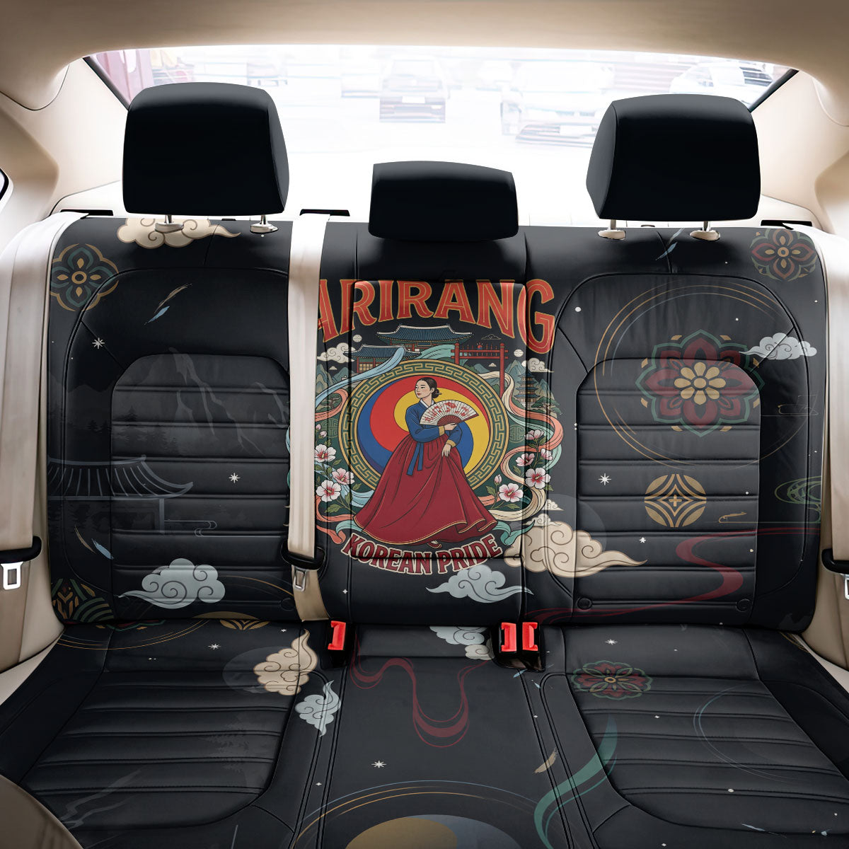 Arirang Korea Pride Back Car Seat Cover Korean Taegeuk Culture Hanbok Woman Traditional Mugunghwa