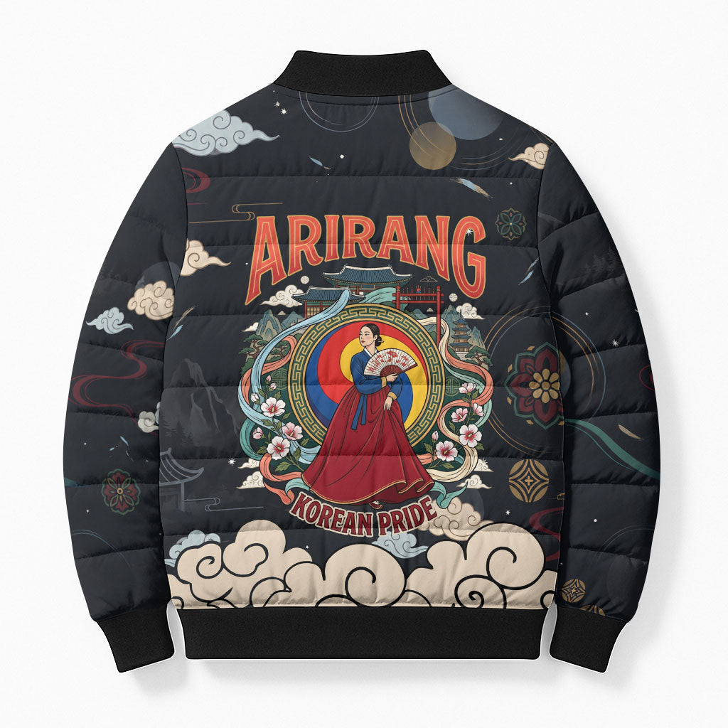 Arirang Korea Pride Bomber Puffer Jacket Korean Taegeuk Culture Hanbok Woman Traditional Mugunghwa