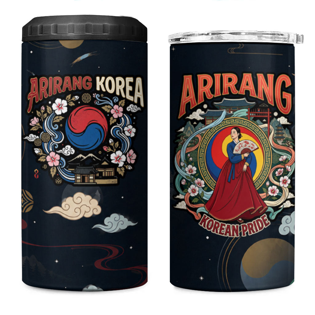 Arirang Korea Pride 4 in 1 Can Cooler Tumbler Korean Taegeuk Culture Hanbok Woman Traditional Mugunghwa