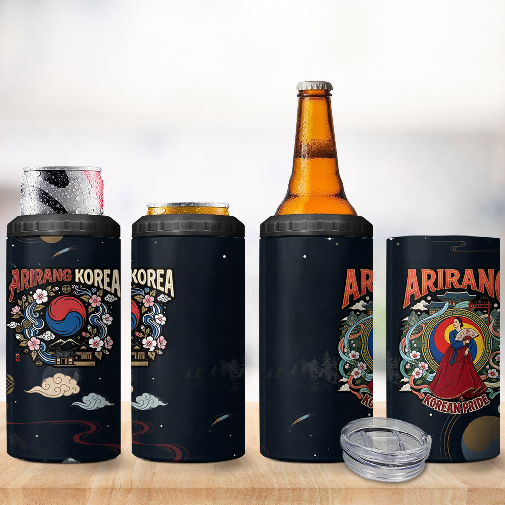 Arirang Korea Pride 4 in 1 Can Cooler Tumbler Korean Taegeuk Culture Hanbok Woman Traditional Mugunghwa