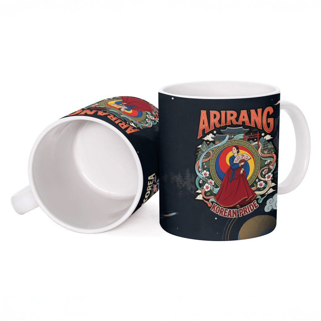 Arirang Korea Pride Ceramic Mug Korean Taegeuk Culture Hanbok Woman Traditional Mugunghwa