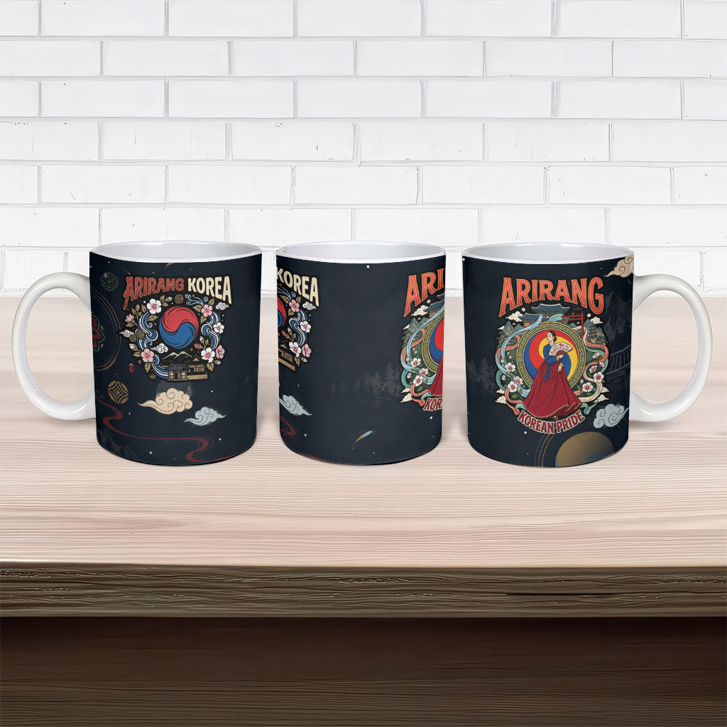 Arirang Korea Pride Ceramic Mug Korean Taegeuk Culture Hanbok Woman Traditional Mugunghwa