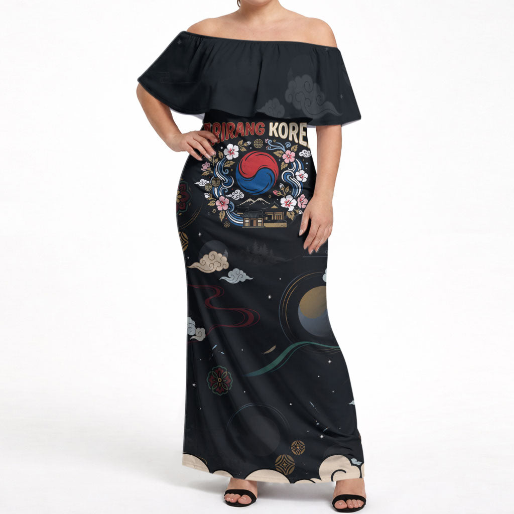 Arirang Korea Pride Off Shoulder Maxi Dress Korean Taegeuk Culture Hanbok Woman Traditional Mugunghwa