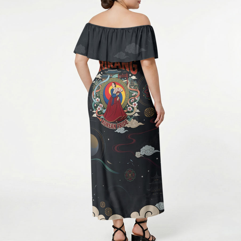 Arirang Korea Pride Off Shoulder Maxi Dress Korean Taegeuk Culture Hanbok Woman Traditional Mugunghwa
