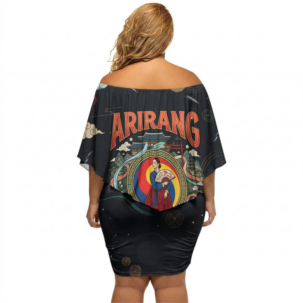 Arirang Korea Pride Off Shoulder Short Dress Korean Taegeuk Culture Hanbok Woman Traditional Mugunghwa