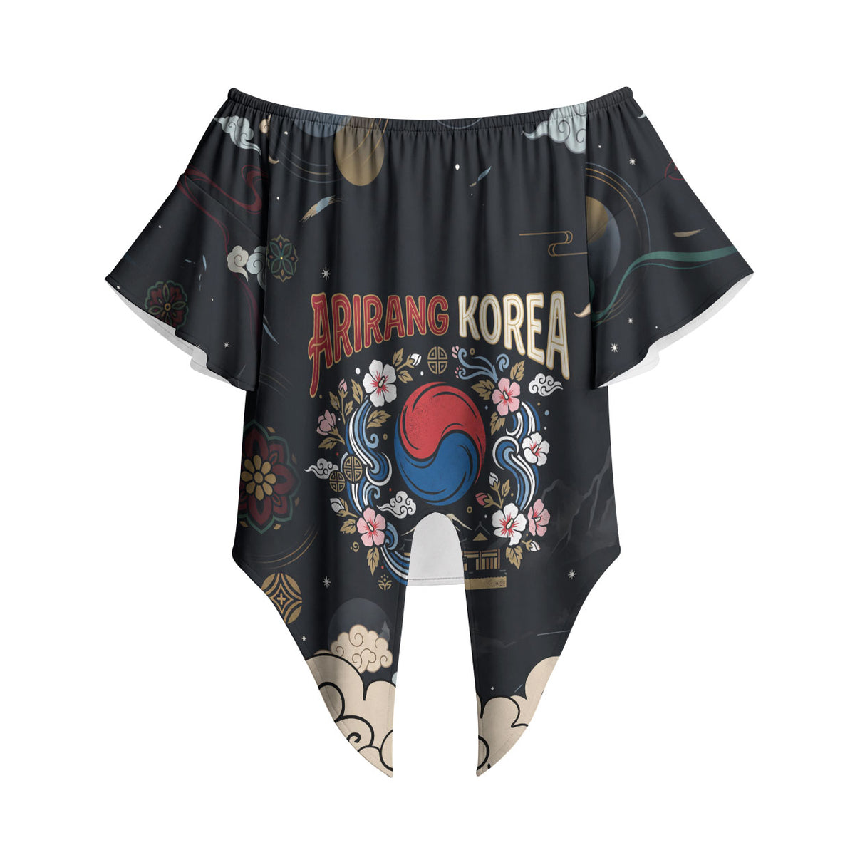 Arirang Korea Pride Off Shoulder Wrap Waist Top Korean Taegeuk Culture Hanbok Woman Traditional Mugunghwa