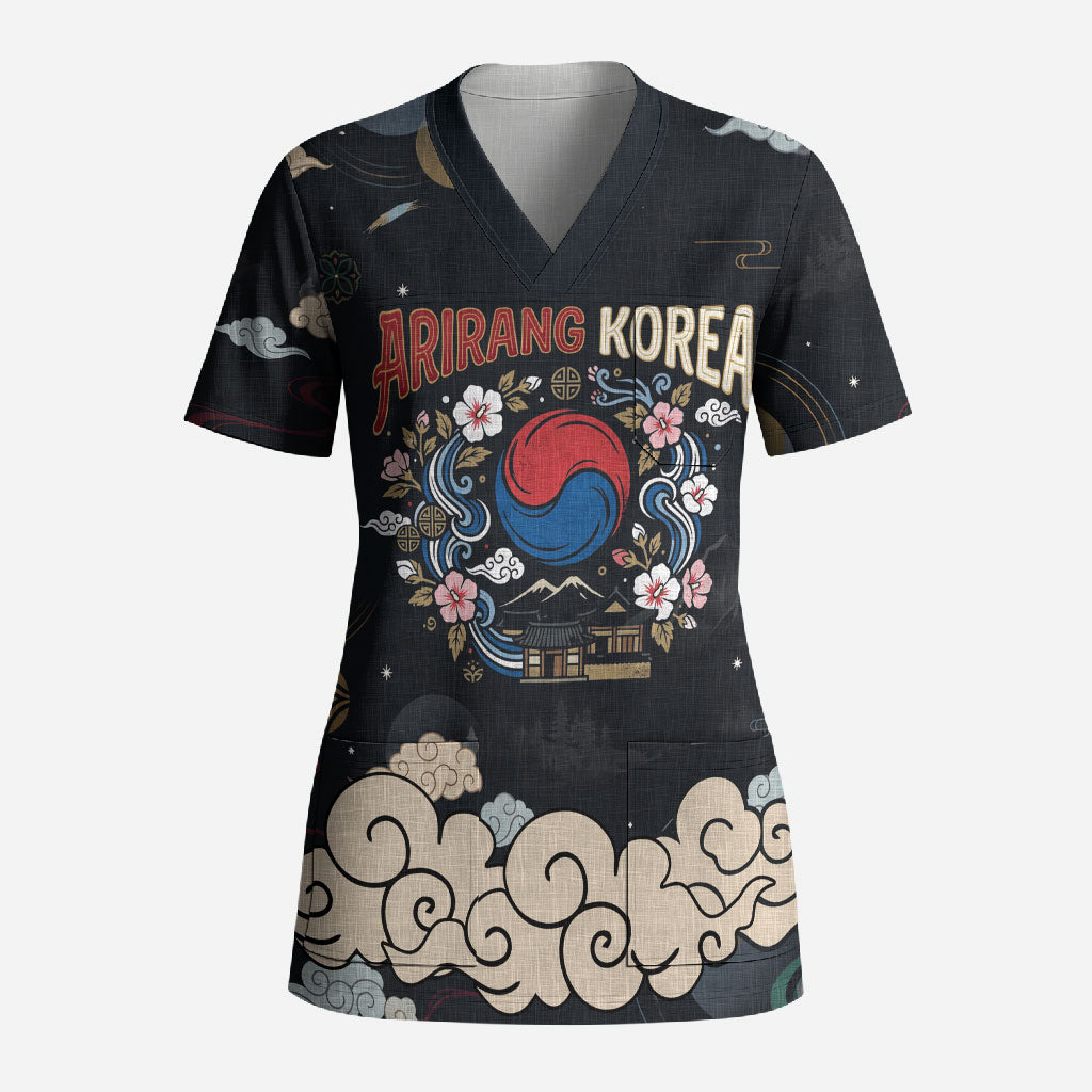 Arirang Korea Pride Scrub Top Korean Taegeuk Culture Hanbok Woman Traditional Mugunghwa