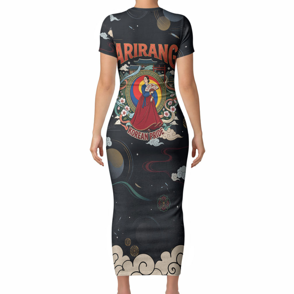 Arirang Korea Pride Short Sleeve Bodycon Dress Korean Taegeuk Culture Hanbok Woman Traditional Mugunghwa