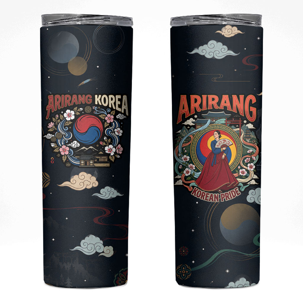 Arirang Korea Pride Skinny Tumbler Korean Taegeuk Culture Hanbok Woman Traditional Mugunghwa