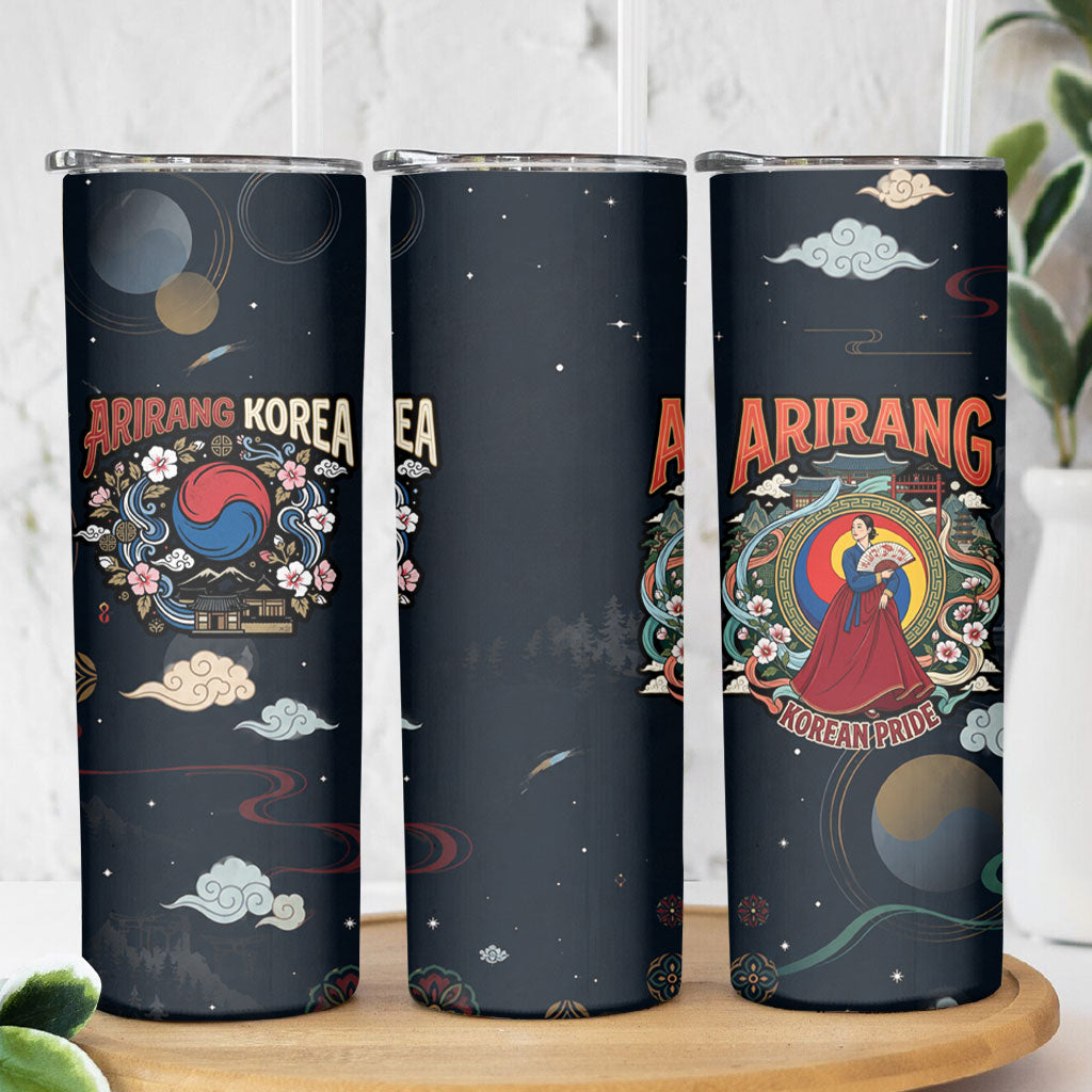 Arirang Korea Pride Skinny Tumbler Korean Taegeuk Culture Hanbok Woman Traditional Mugunghwa