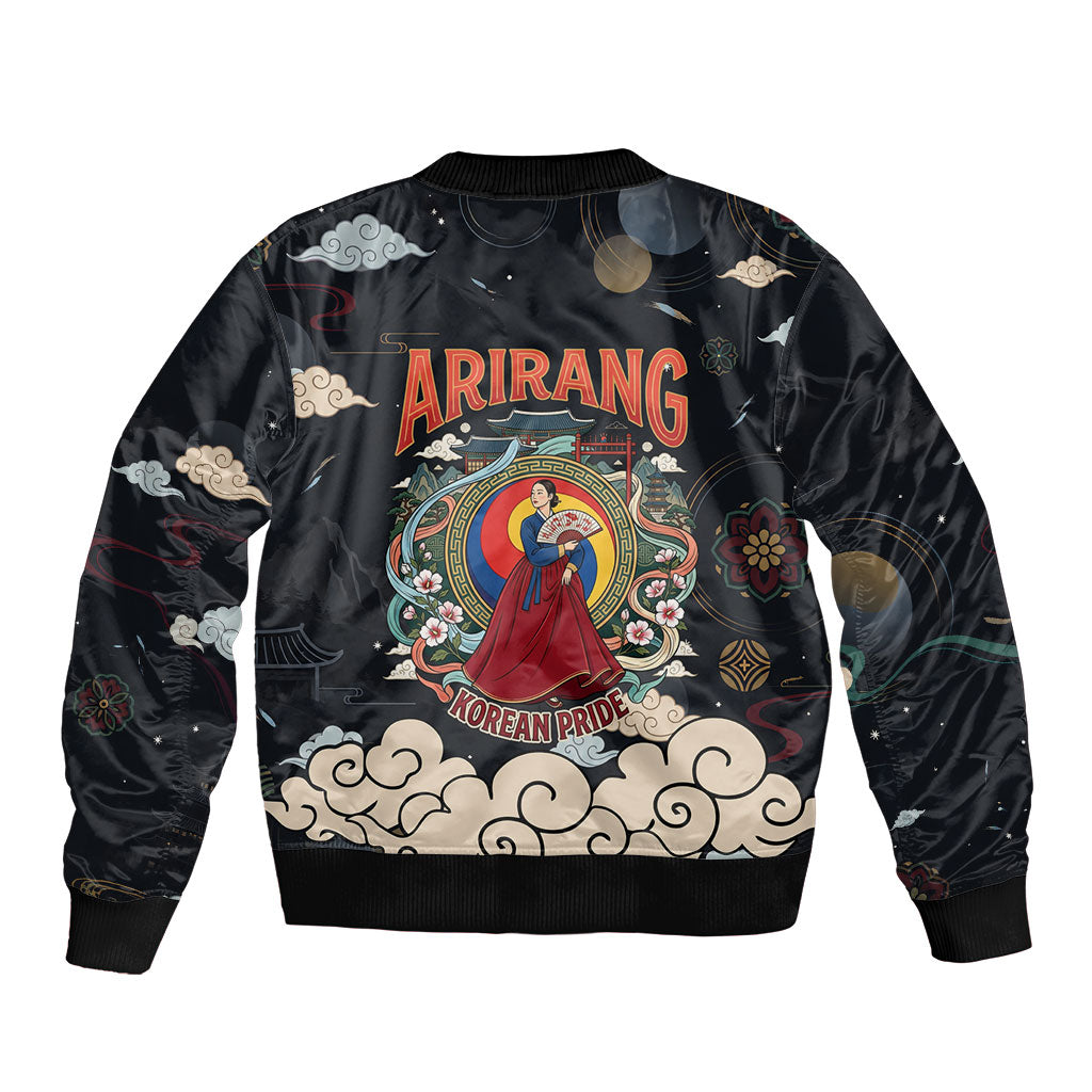 Arirang Korea Pride Sleeve Zip Bomber Jacket Korean Taegeuk Culture Hanbok Woman Traditional Mugunghwa
