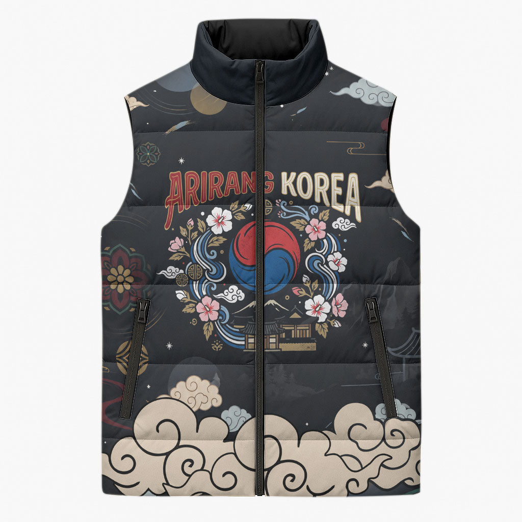 Arirang Korea Pride Sleeveless Puffer Jacket Korean Taegeuk Culture Hanbok Woman Traditional Mugunghwa